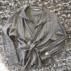 Taupe Linen Wrap Blazer by Zara